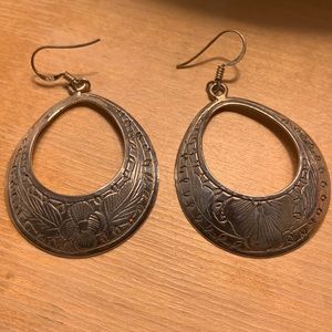 Sterling drop earring with tooled flowers